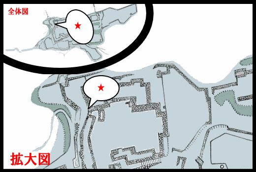 洲本城　みどころ地図　天守台の南西の隅角部
